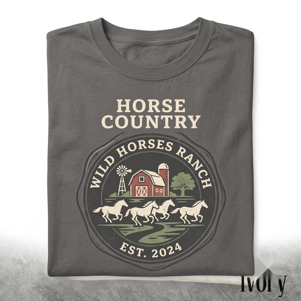 Vintage Running Horses Graphic Farm Countryside Animal Rustic Western Nature Style Equestrian Gift Unisex TShirt