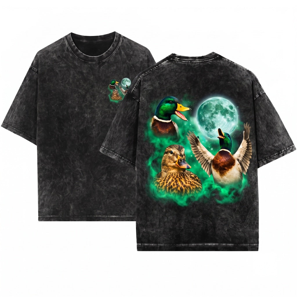 Vintage Retro Mallard Duck Moon Graphic Wildlife Bird Hunting Nature Gift Unisex Wash T-Shirt