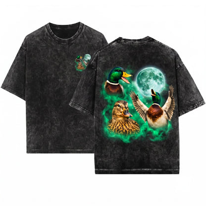 Vintage Retro Mallard Duck Moon Graphic Wildlife Bird Hunting Nature Gift Unisex Wash T-Shirt
