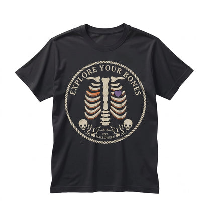 Skeleton Halloween Maternity Twin Pregnancy Announcement Spooky Fall Mom Costume Unisex TShirt