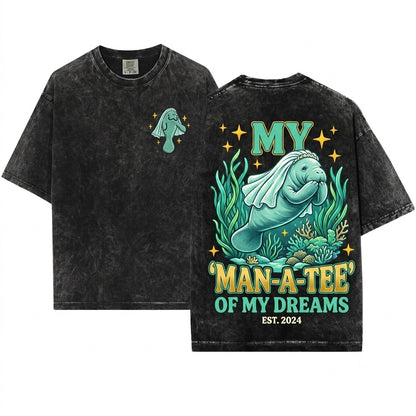 Cute Embroidered Manatee Bridal Wedding Gift Unisex Wash T-Shirt