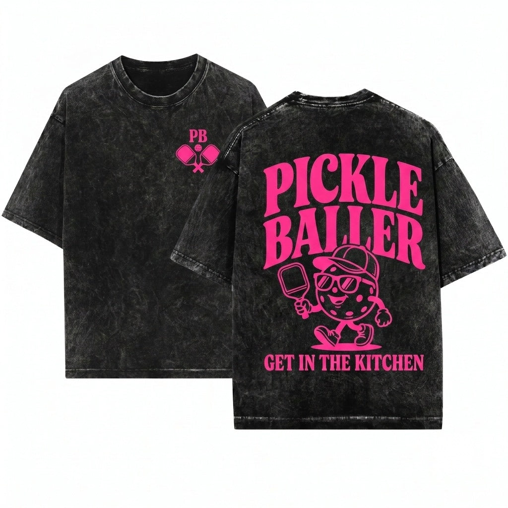 Retro Vintage Pickleball Graphic Typography Player Gift Unisex Wash T-Shirt