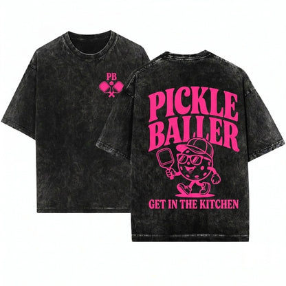 Retro Vintage Pickleball Graphic Typography Player Gift Unisex Wash T-Shirt