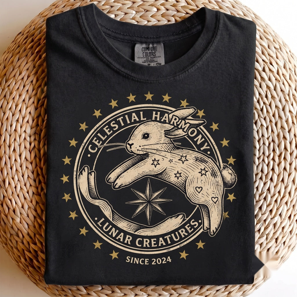 Celestial Cosmic Bunny Rabbit Spiritual Moon Phases Graphic Unisex TShirt