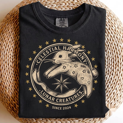 Celestial Cosmic Bunny Rabbit Spiritual Moon Phases Graphic Unisex TShirt