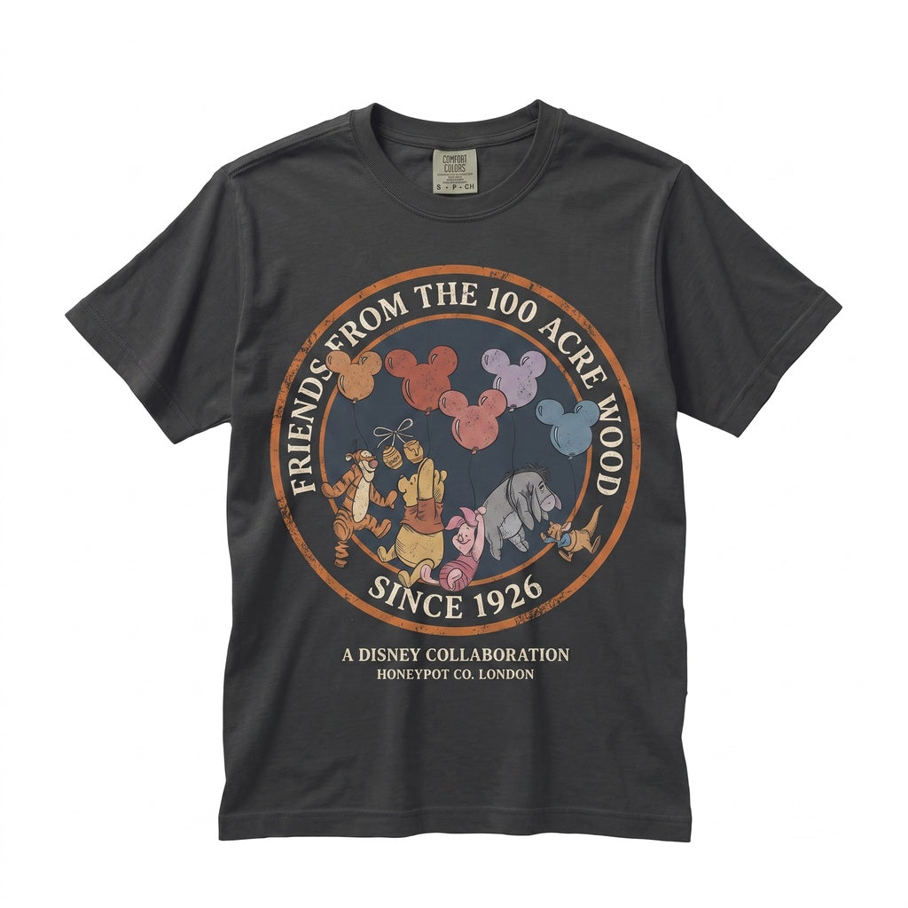 Vintage Classic Pooh Bear and Friends Signatures Magic Park Vacation Graphic Print Unisex TShirt