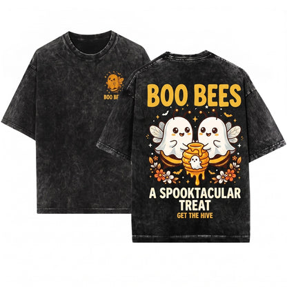 Funny Halloween Ghost Boo Bees Spooky Pun Costume Novelty Graphic Top Unisex Wash T-Shirt
