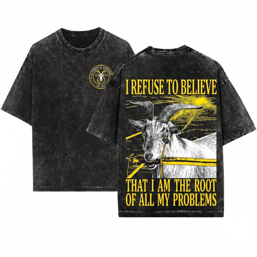 I Refuse To Believe Funny Vintage Japanese Goat Graphic Unisex Wash T-Shirt