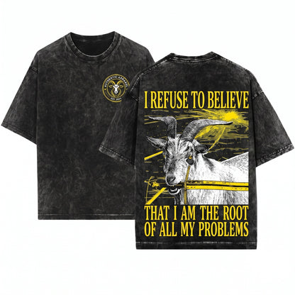 I Refuse To Believe Funny Vintage Japanese Goat Graphic Unisex Wash T-Shirt