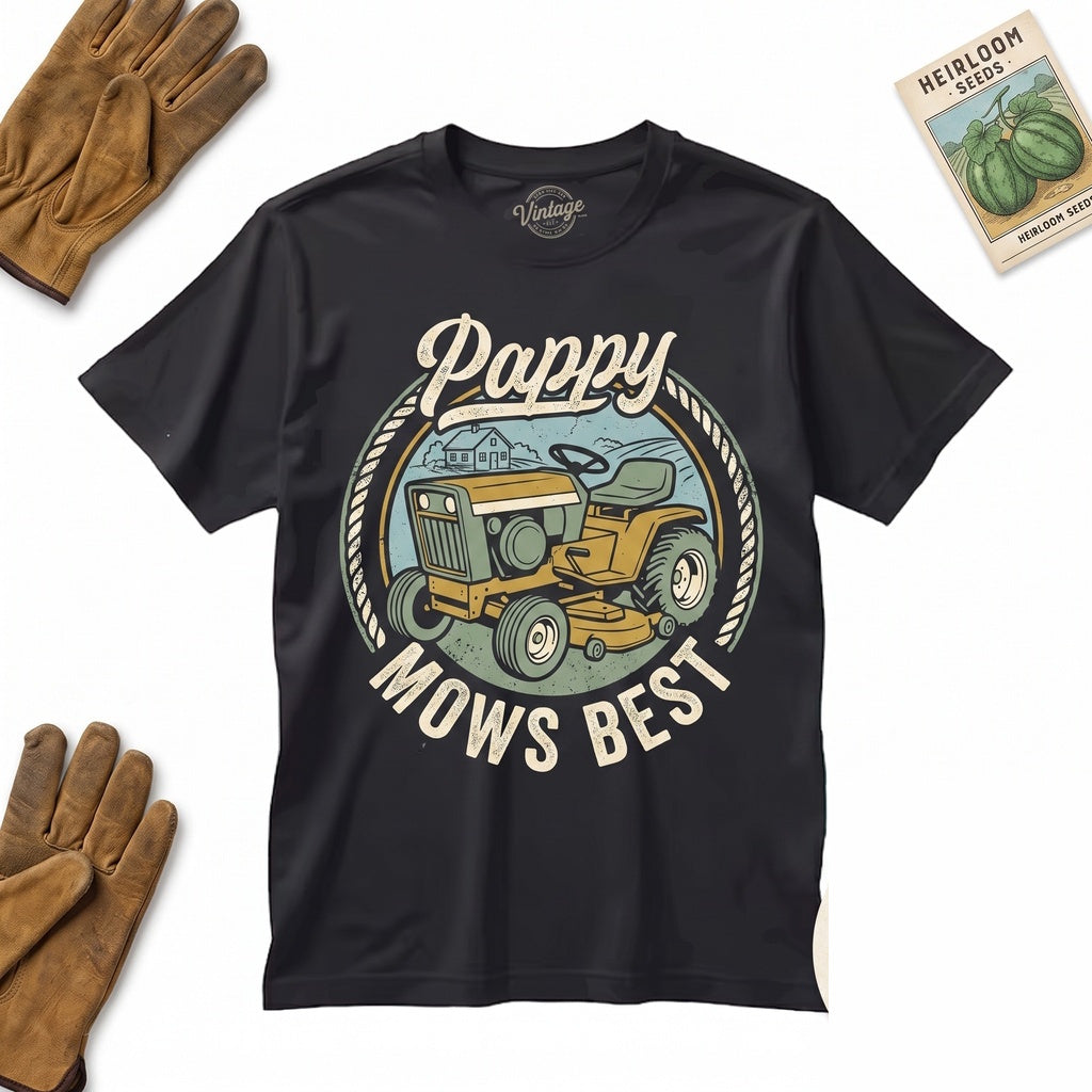 Pappy Mows Best Funny Vintage Lawn Mower Fathers Day Gift Grass Yard Care Dad Graphic Unisex TShirt