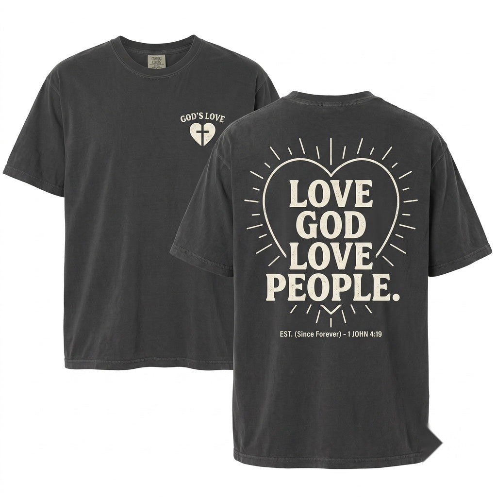 Love God People Minimalist Christian Faith Apparel Unisex Wash T-Shirt