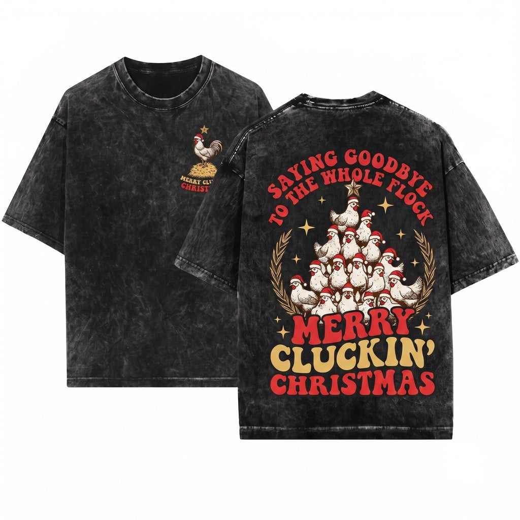 Merry Cluckin Christmas Sweatshirt Funny Xmas Farm Animal Chicken Lover Gift Unisex Wash T-Shirt