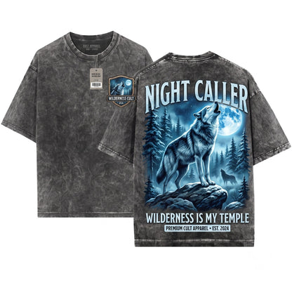 Vintage Wolf Graphic Full Moon Wilderness Pepper Wildlife Nature Rustic Outdoor Unisex Wash T-Shirt