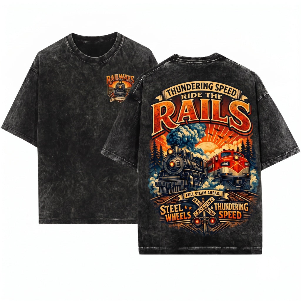 Vintage Train Ride The Rails Diesel Steam Engine Full Ahead Gift Unisex Wash T-Shirt