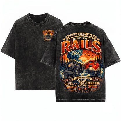 Vintage Train Ride The Rails Diesel Steam Engine Full Ahead Gift Unisex Wash T-Shirt