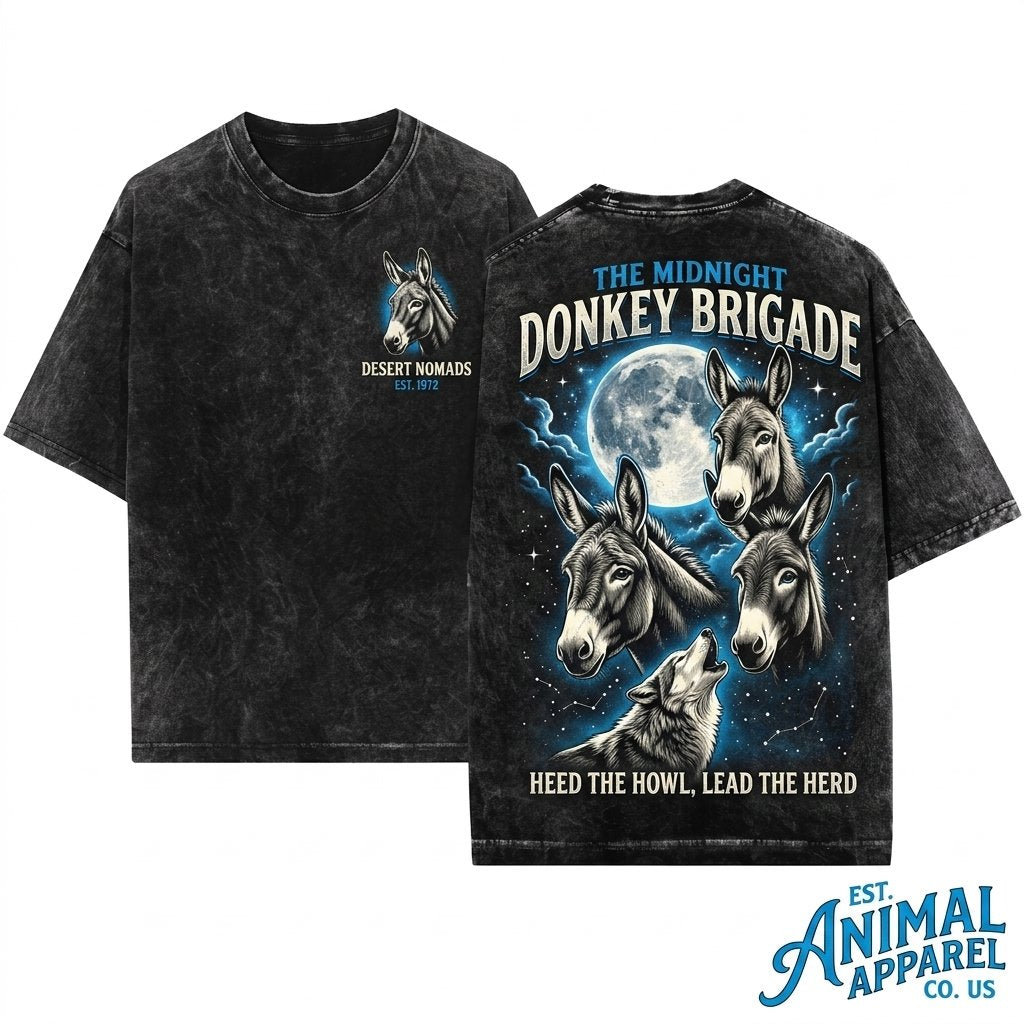 Vintage Donkey Full Moon Retro Graphic Apparel Three Animals Lover Farmer Gift 90s Unisex Wash T-Shirt