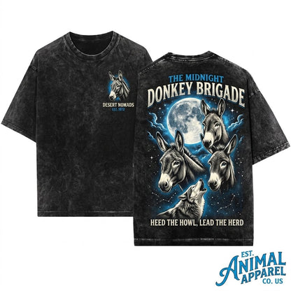 Vintage Donkey Full Moon Retro Graphic Apparel Three Animals Lover Farmer Gift 90s Unisex Wash T-Shirt