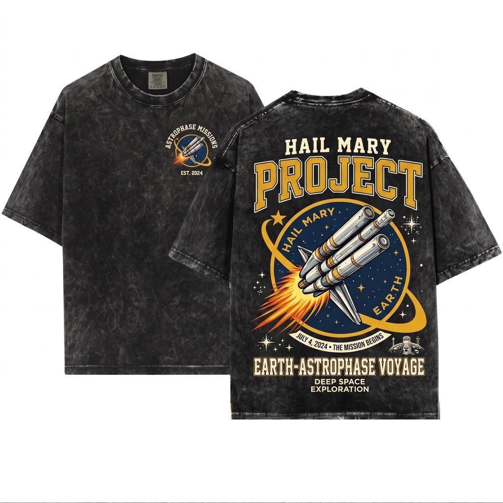 Project Hail Mary Spaceship Sci-Fi Mission Rocket Launch Vintage Style Fan Gift Unisex Wash T-Shirt