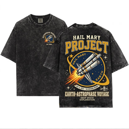 Project Hail Mary Spaceship Sci-Fi Mission Rocket Launch Vintage Style Fan Gift Unisex Wash T-Shirt