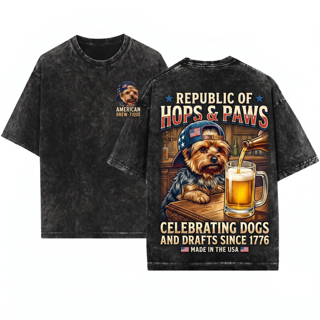 Patriotic Yorkie Drinking Beer 4th Of July Dog Lover USA Meme Independence Day Gift Unisex Wash T-Shirt