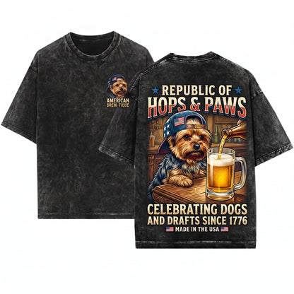 Patriotic Yorkie Drinking Beer 4th Of July Dog Lover USA Meme Independence Day Gift Unisex Wash T-Shirt