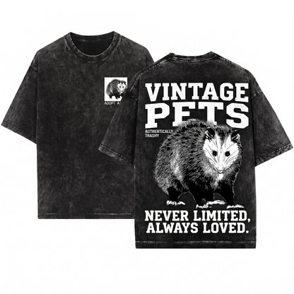 Adopt A Cat Japanese Opossum Funny Meme Vintage Graphic Aesthetic Apparel Unisex Wash T-Shirt