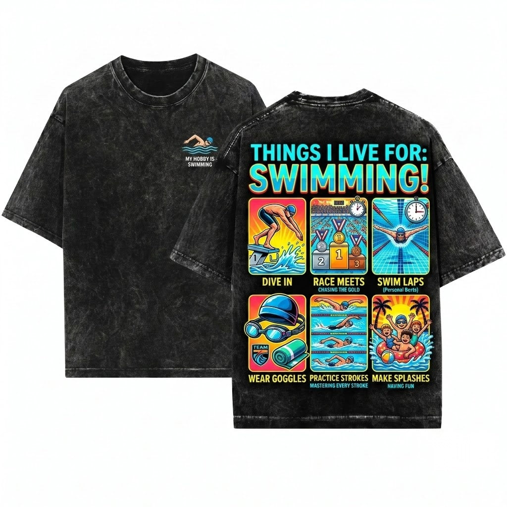 Spare Time Swimmer Funny Lover Gift Cool Swimming Graphic Apparel for Competitive Coaches Unisex Wash T-Shirt