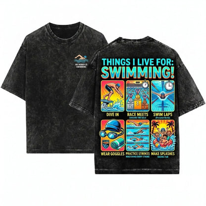 Spare Time Swimmer Funny Lover Gift Cool Swimming Graphic Apparel for Competitive Coaches Unisex Wash T-Shirt