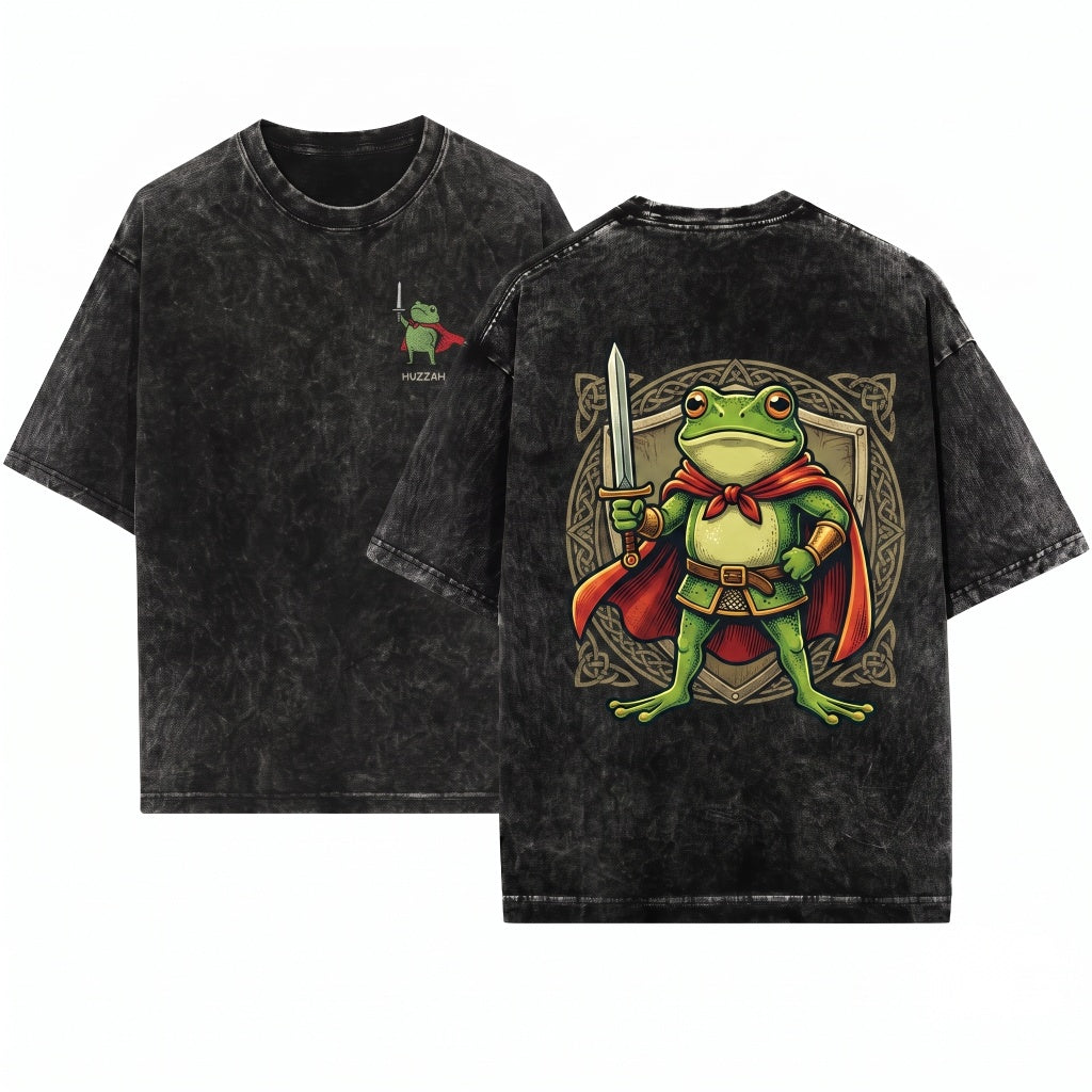 Huzzah Embroidered Funny Frog Renaissance Faire Youth Heavyweight Garment Dyed Unisex Wash T-Shirt