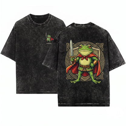 Huzzah Embroidered Funny Frog Renaissance Faire Youth Heavyweight Garment Dyed Unisex Wash T-Shirt