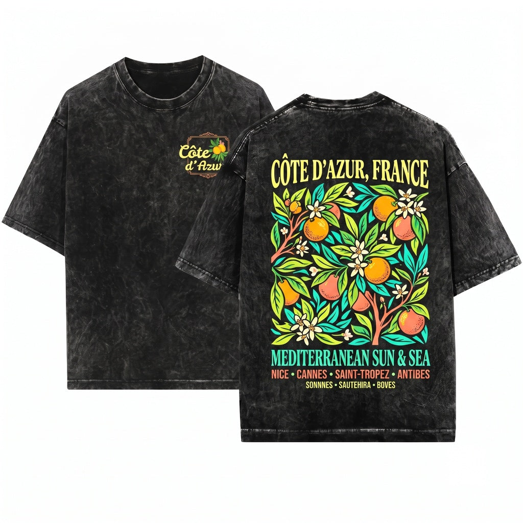 Cote dAzur French Riviera Citrus Graphic Vintage Summer Unisex Wash T-Shirt