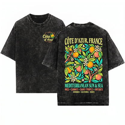 Cote dAzur French Riviera Citrus Graphic Vintage Summer Unisex Wash T-Shirt
