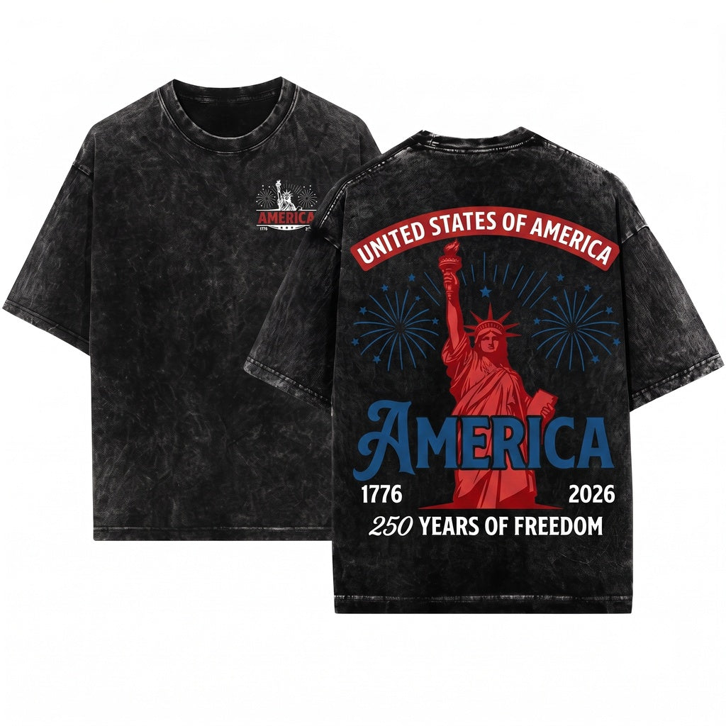 Patriotic United States of America 250 Years Freedom Unisex Wash T-Shirt