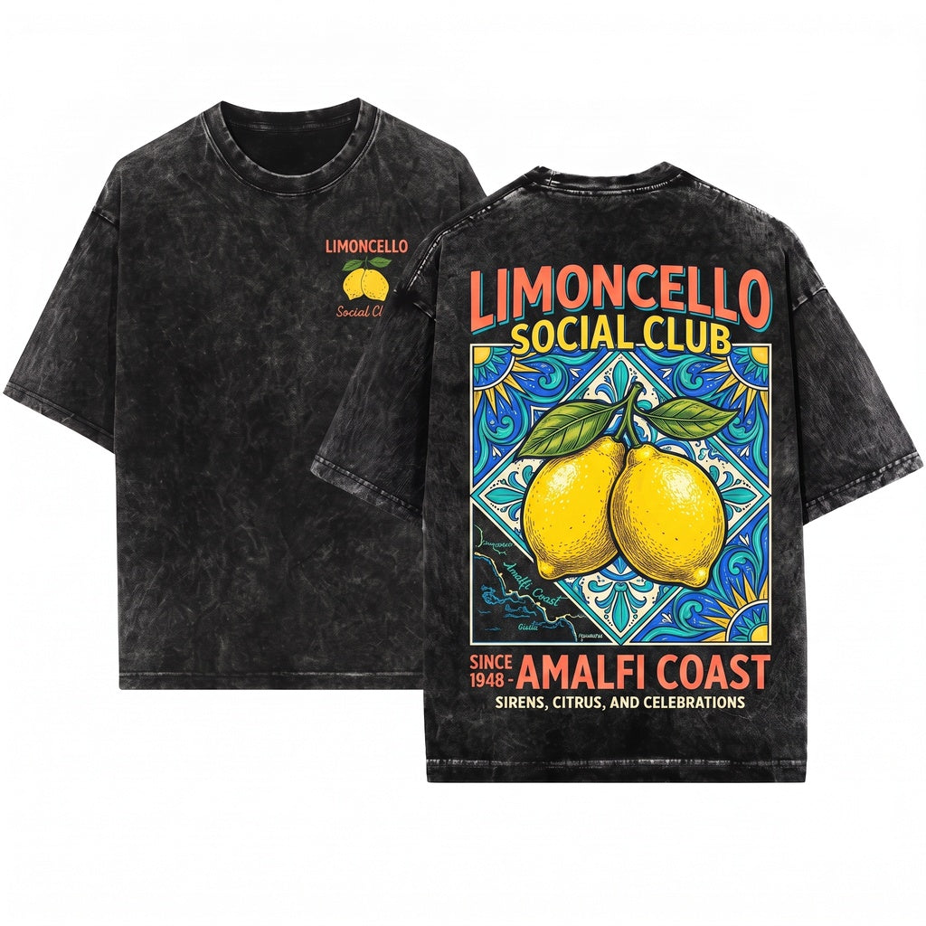 Limoncello Social Club Amalfi Lemon Graphic Italian Summer Women Unisex Wash T-Shirt