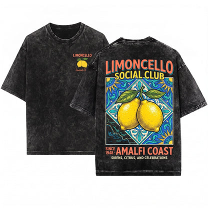Limoncello Social Club Amalfi Lemon Graphic Italian Summer Women Unisex Wash T-Shirt