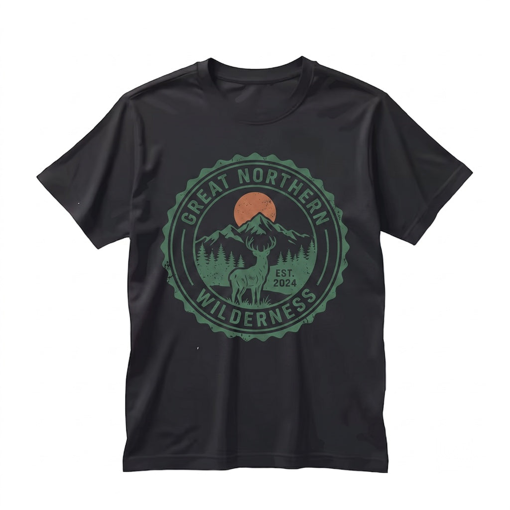 Vintage Mountain Deer Graphic Forest Wildlife Adventure Retro Rustic Nature Outdoor Unisex TShirt