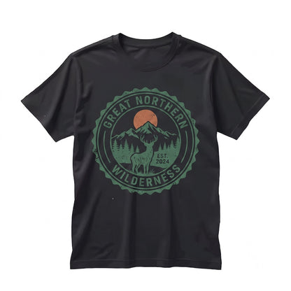 Vintage Mountain Deer Graphic Forest Wildlife Adventure Retro Rustic Nature Outdoor Unisex TShirt