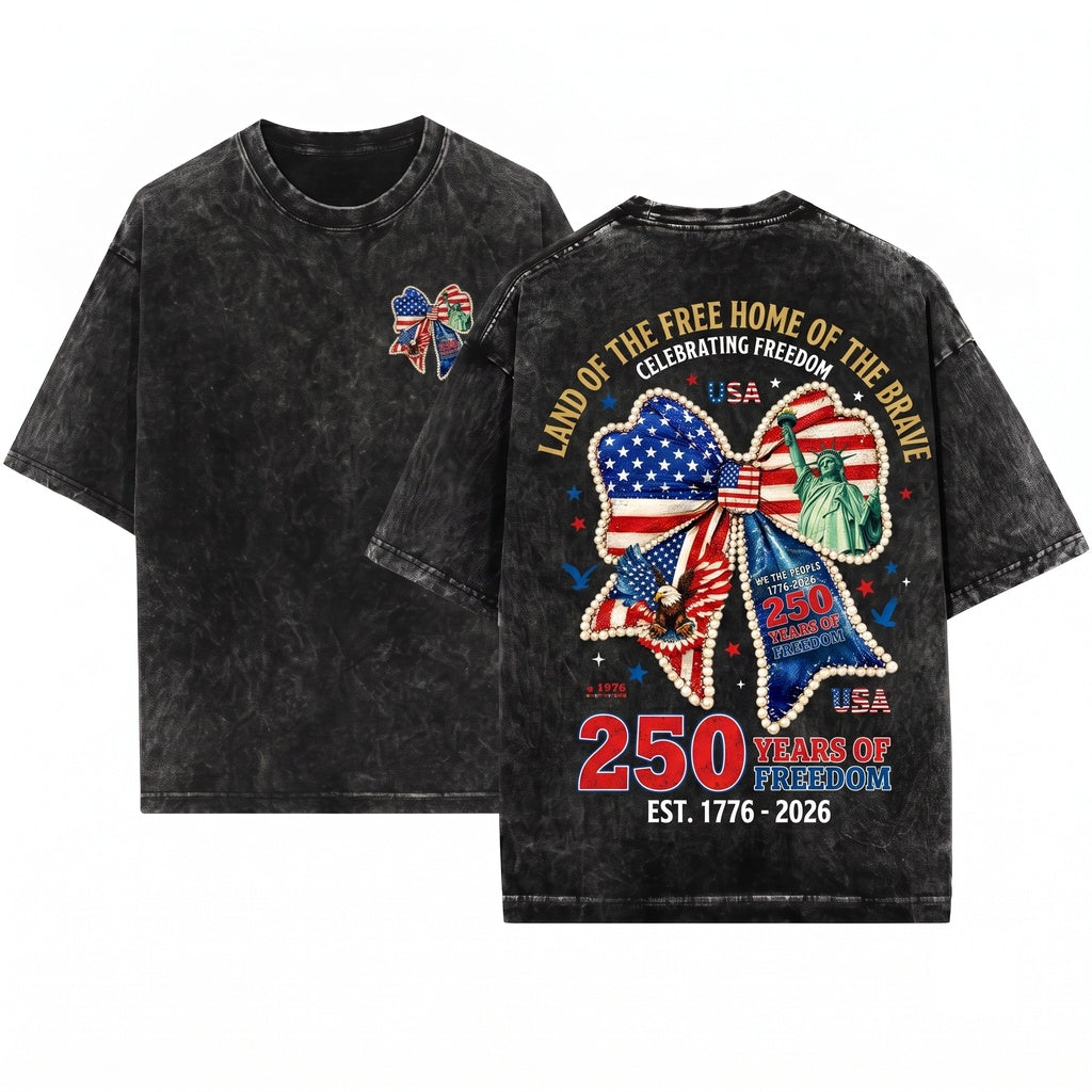 250 Years Freedom Patriotic America We The People Bow Ribbons Unisex Wash T-Shirt
