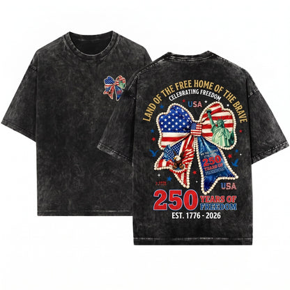 250 Years Freedom Patriotic America We The People Bow Ribbons Unisex Wash T-Shirt