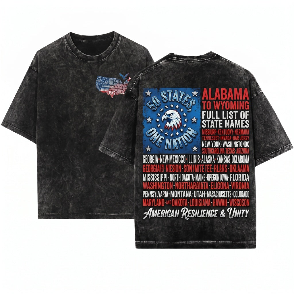 Patriotic 4th of July USA American Flag States Unisex Wash T-Shirt