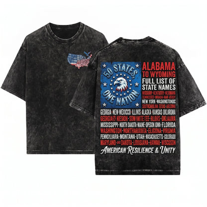 Patriotic 4th of July USA American Flag States Unisex Wash T-Shirt