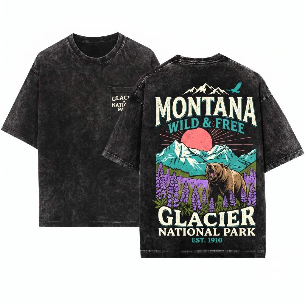 Vintage Glacier National Park Montana Hiking Adventure Graphic Apparel Unisex Wash T-Shirt