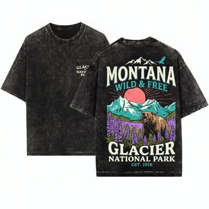 Vintage Glacier National Park Montana Hiking Adventure Graphic Apparel Unisex Wash T-Shirt