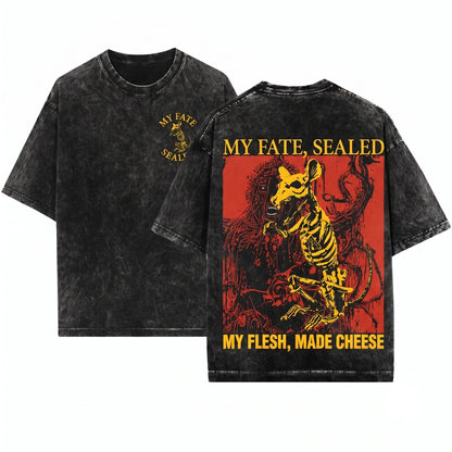 My Flesh Made Cheese Funny Vintage Japanese Rat Unisex Wash T-Shirt