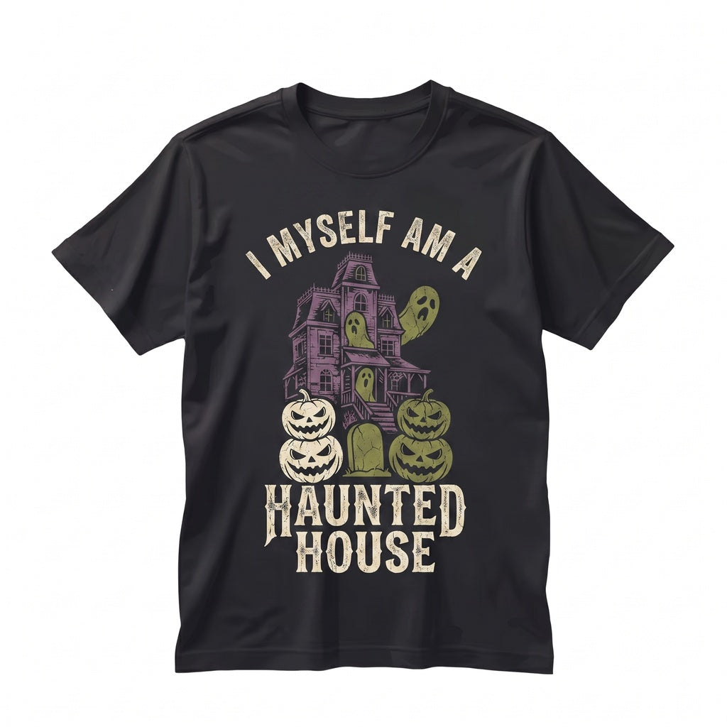 Haunted House Halloween Ghost Pumpkin Graphic Spooky Gothic Fall Lover Gift Unisex TShirt