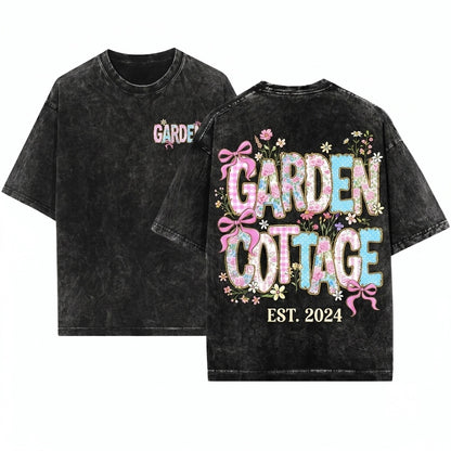 Personalized Floral Gingham Coquette Custom Blue Pink Floral Letters Preppy Mothers Day Gift Digital Download Unisex Wash T-Shirt
