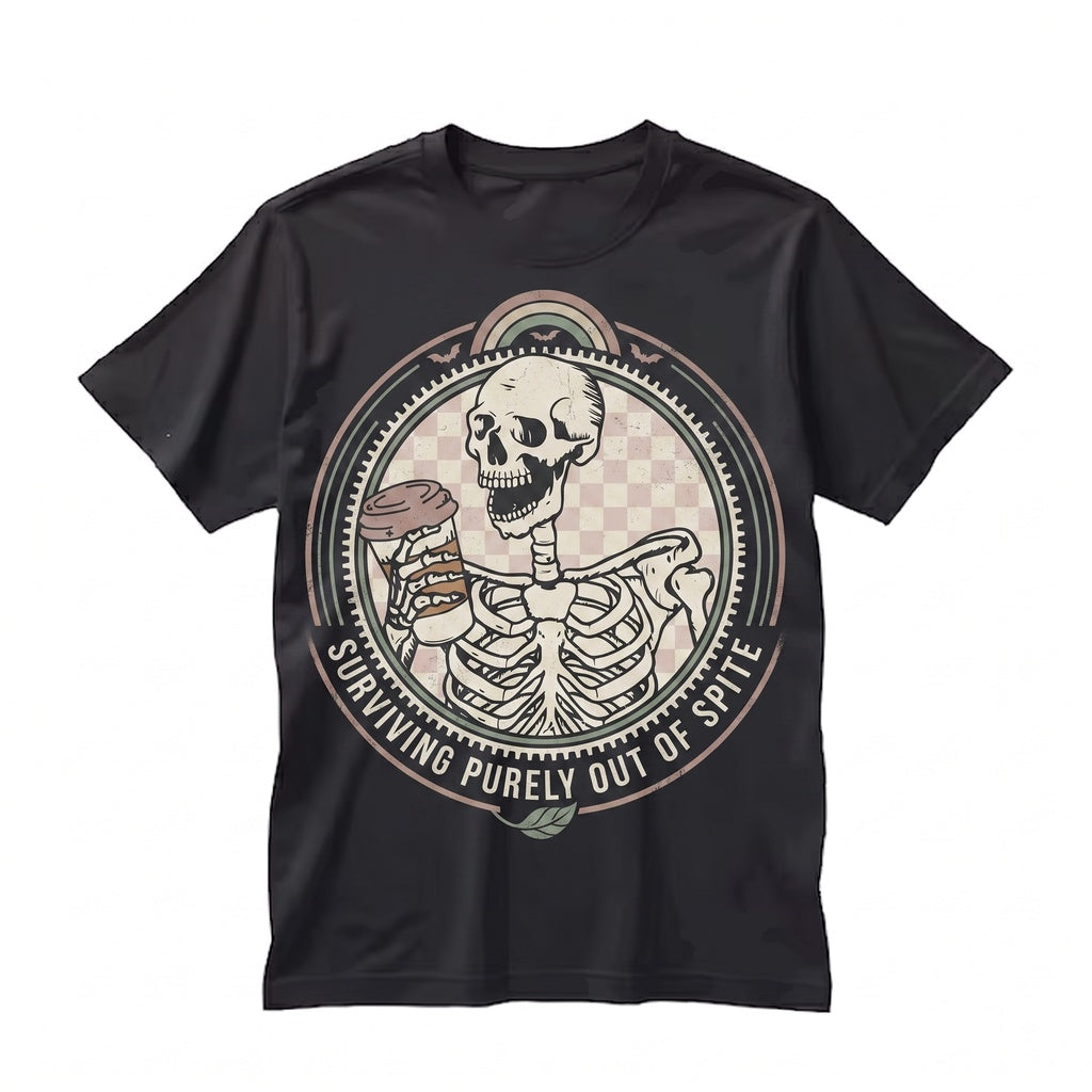 Surviving Purely Out Of Spite Sarcastic Sayings Snarky Skeleton Funny Graphic Unisex TShirt