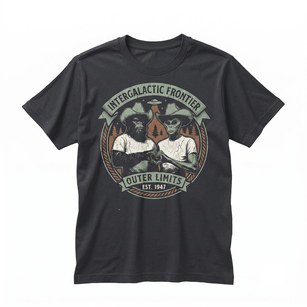 Cowboy Bigfoot Alien Funny Weirdcore Graphic Cotton Apparel Unisex TShirt