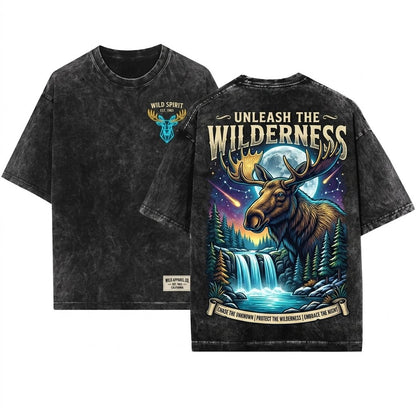 Vintage Moose Wildlife Nature Rustic Forest Outdoors Alaska Hunting Unisex Wash T-Shirt