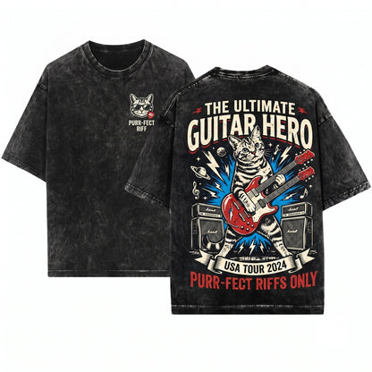 American Shorthair Rock Guitar Music Lover Funny Cat Mom Dad Gift Unisex Wash T-Shirt